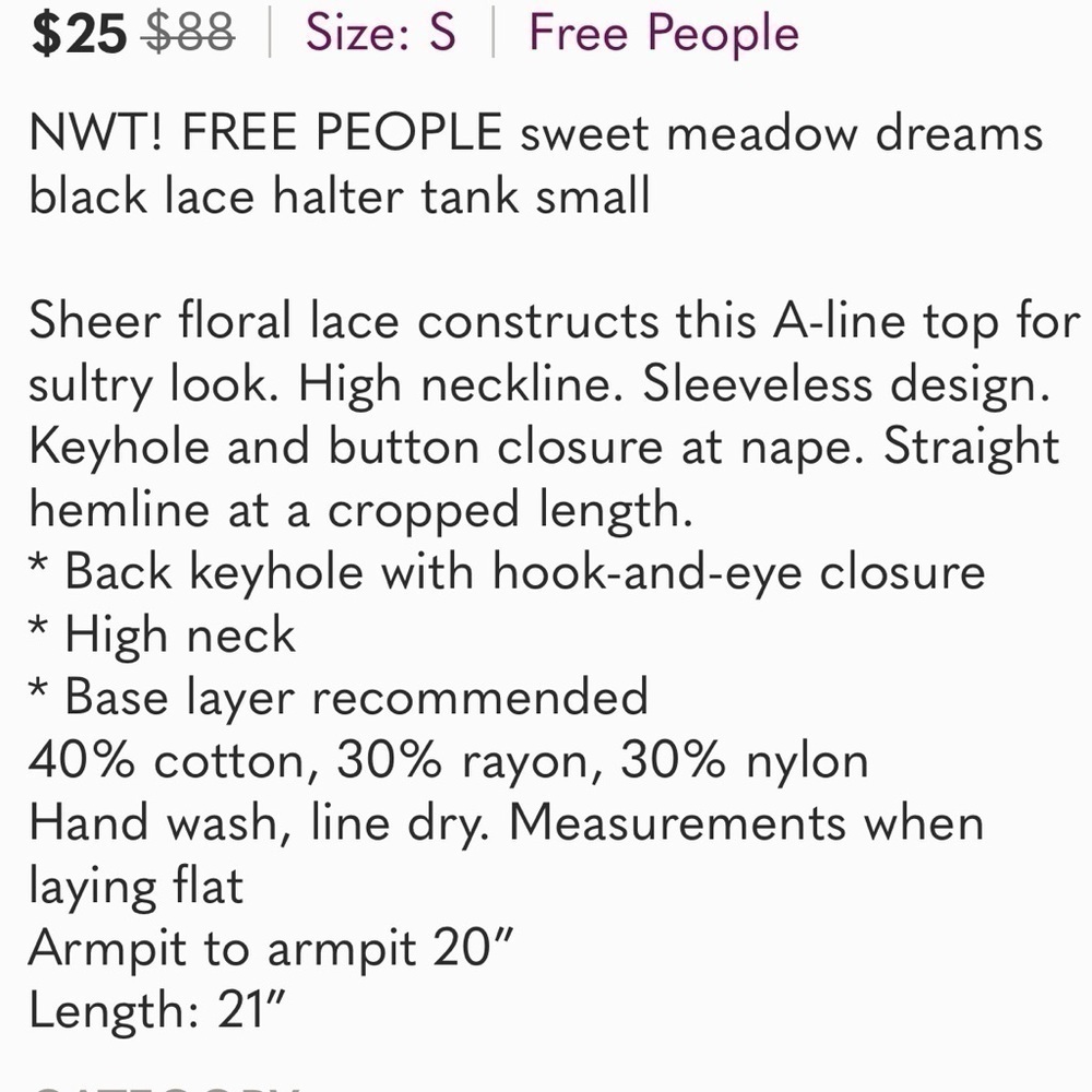 Free People Black Sweat Meadow Dreams High Neck Lace Top - Picture 8 of 8